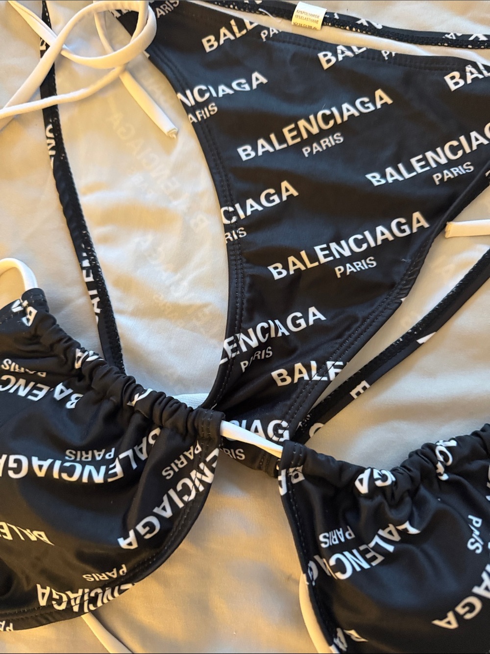 Balenciaga Black and White Logo String Bikini - Picture 2 of 5
